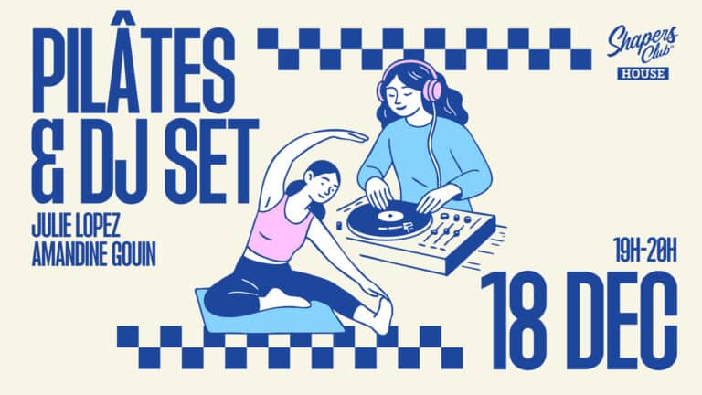 Mercredi 18 Décembre – Pilâtes & DJ Set – 19h00 / 20h00 au Shapers Club House à Marennes