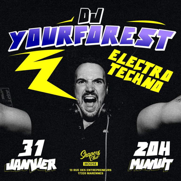 Soirée ELECTRO TECHNO avec DJ YOURFOREST au Shapers Club House à Marennes